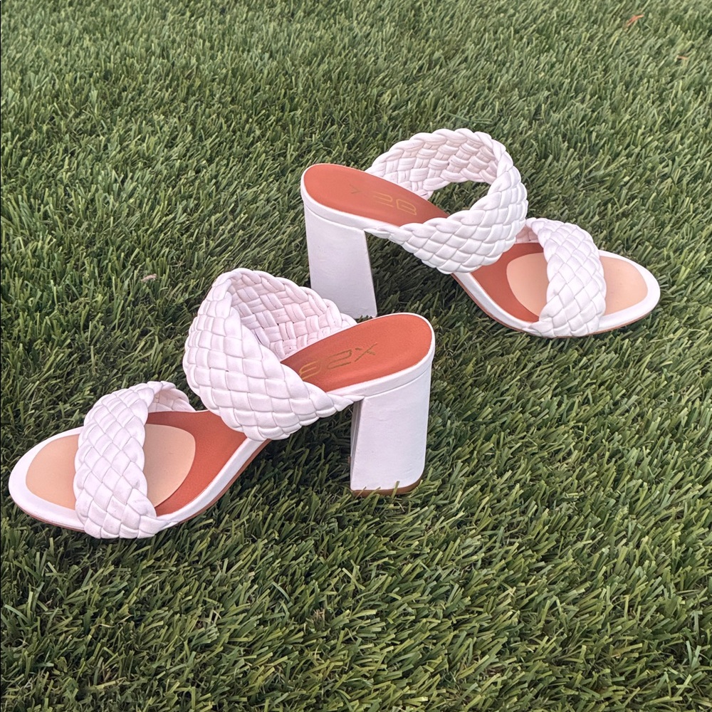 Elegant White, open toe, chunky Heels Sandals